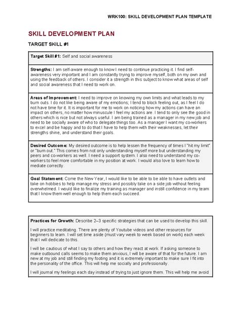 Dana Hartnett Wrk 100 Assignment 3 Skill Development Plan Skill Development Plan Target Skill