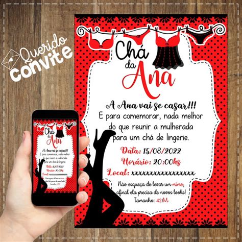 Convite Virtual Chá de Lingerie Vermelho no Elo7 Querido Convite