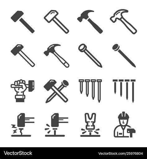 Nail And Hammer Icon Set Royalty Free Vector Image