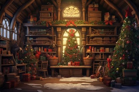 Premium Ai Image Santa S Workshop Background