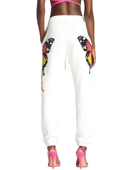 Emmiol Free Shipping 2024 Fancy Butterfly Print Jogger Pants White Xl In Sweatpants Online Store