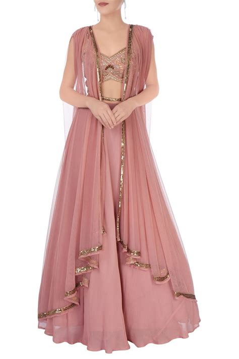 Buy Pink Embellished Zardozi Work Cape Open Onion Lehenga Set For Women