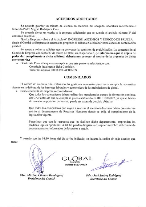 Comit De Empresa Global Salcai Utinsa Acta Comit De Empresa Del