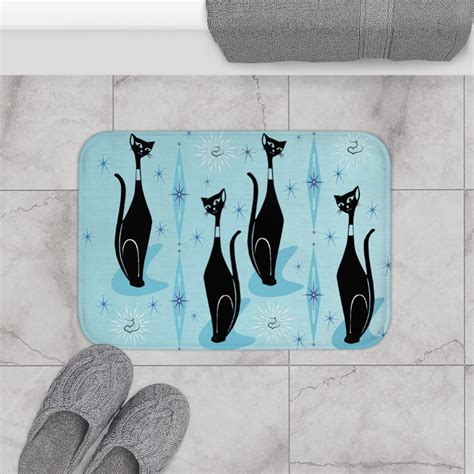 Atomic Cats Bath Mat Mid Century Modern Bath Mat Blue Atomic Cats