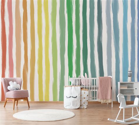 Rainbow Stripes / Removable Wallpaper //pastel Rainbow Wall - Etsy