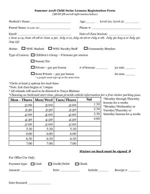 Fillable Online Swim Lessons Registration Form Templatejotform Fax