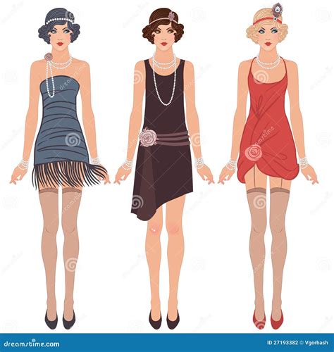 Three Young Flapper Women Of 1920s Stock Illustration Illustration Of