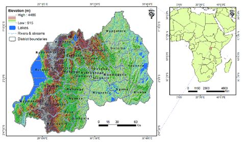 Map Of Elevation Lakes Rivers Streams And District Administrative