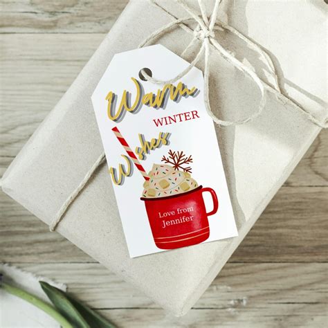 Editable Hot Chocolate Gift Tag Warm Wishes Tag Christmas Tag Hot