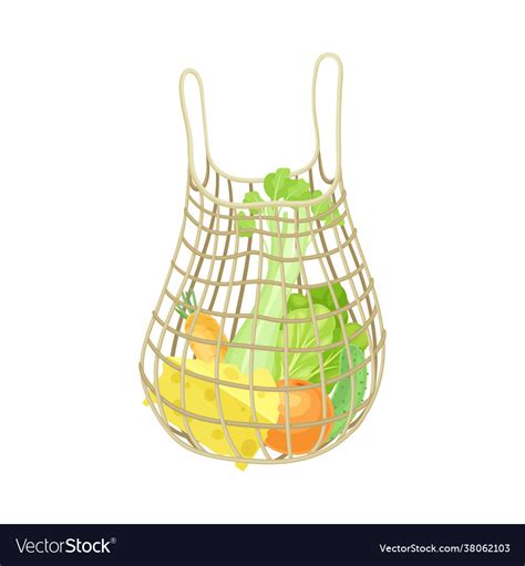 String Reusable Bag With Grocery Products As Eco Vector Image