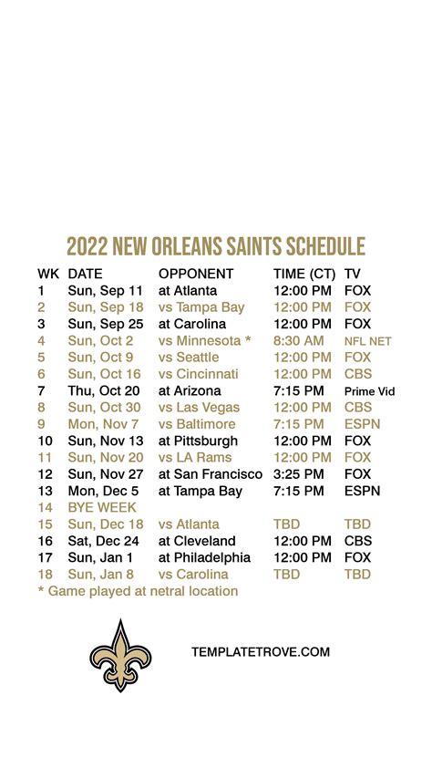 New Orleans Saints Schedule Vivi Joletta