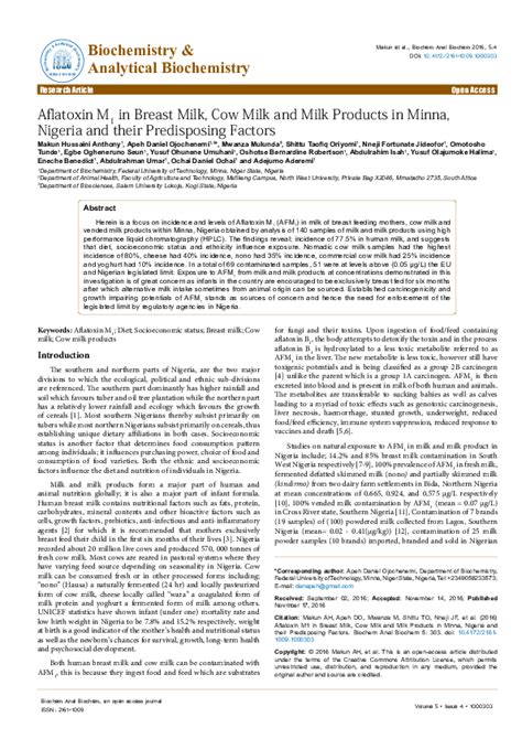 Pdf Aflatoxin M1 In Breast Milk Cow Milk And Milk Products In Minna