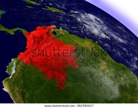 Colombia Highlighted Red Seen Earths Orbit Stock Illustration 482980657