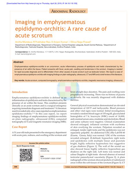 Pdf Imaging In Emphysematous Epididymo Orchitis A Rare Cause Of