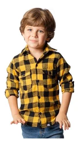 Camisa Infantil Xadrez Amarela Flanela Menino Criança Parcelamento