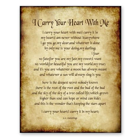 Amazon.com: I Carry Your Heart With Me Poem by E.E Cummings Home Decor