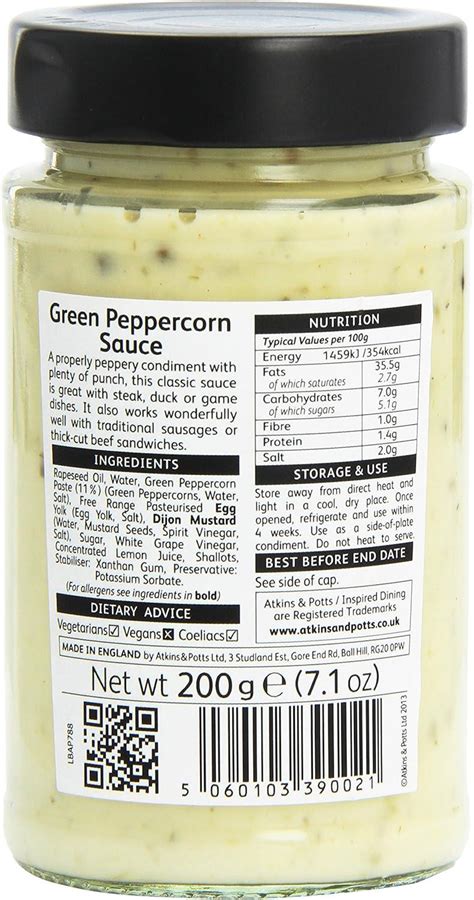 Atkins And Potts Green Peppercorn Sauce 200 G