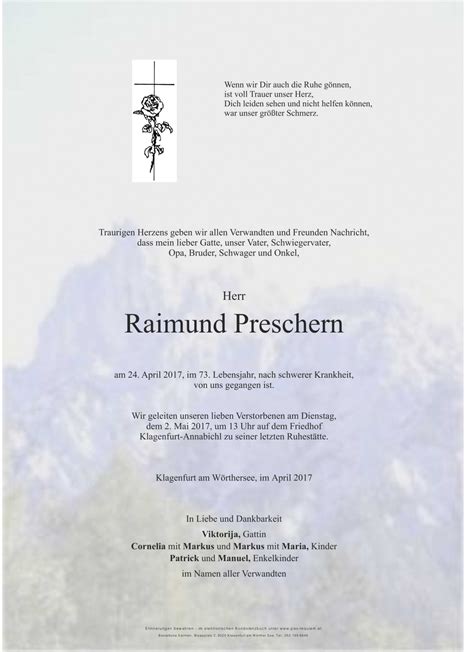 Parte für Raimund Preschern pax requiem