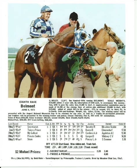 1973 Secretariat After Winning Belmont Stakes Wrace Chart Color