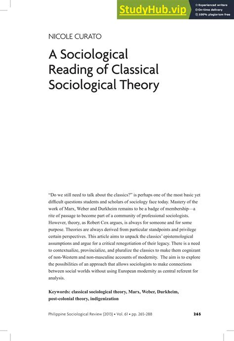 A Sociological Reading Of Classical Sociological Theory Pdf