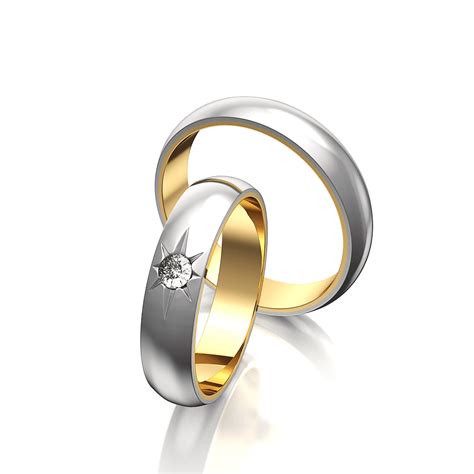 Ring Weißgold Gelbgold mit Diamant und Star Gewölbt VLOW