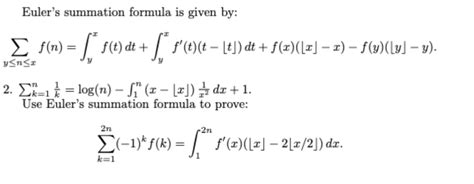 Solved Euler S Summation Formula Is Given Chegg