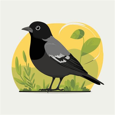 A Species Of Common Blackbird Thrush Ornithology Cartoon Flat Style