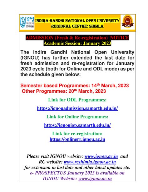 Ignou Rc Shimla Announcements Archives Extension Of Last Date Of