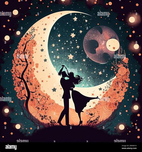 Una Ilustraci N De Ensue O De Una Pareja Bailando Bajo Una Luna Llena Y