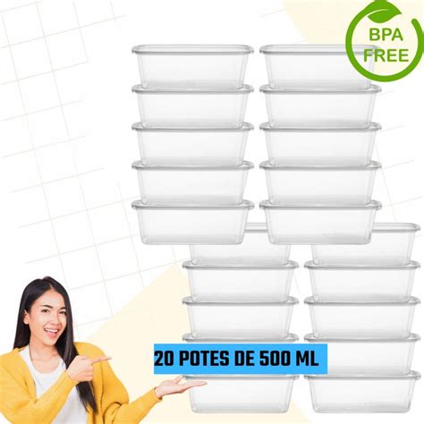 Kit Potes Transparentes Ml Reutiliz Vel Tampa Marmita Fitness