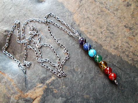 Chakra Necklace Wire Wrapped Chakra Gemstones On Long Etsy