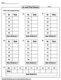 In And Out Boxes For Division Worksheets Worksheets Library