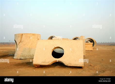 Cement Concrete Prefabricated Piping And Components Closeup Of Photo