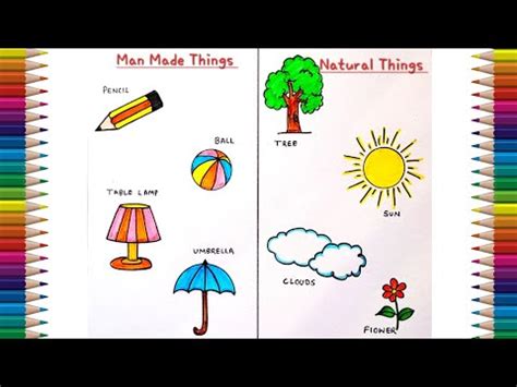 Man Made Things Vs Natural Things Drawing | How to Draw Man made things ... 