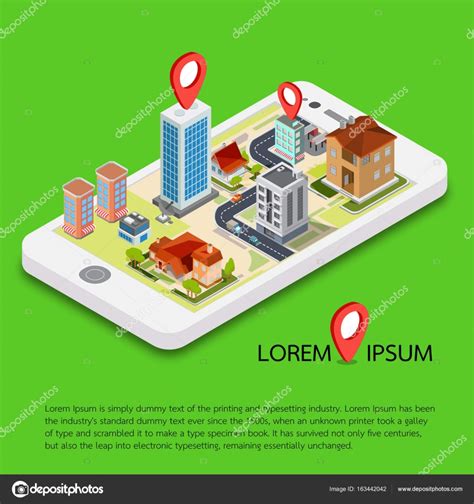 Flat 3d Isometric Mobile Gps Navigation Maps Stock Vector Image By