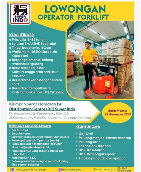 Lowongan Kerja Operator Forklift Di Super Indo November Lockerjob