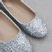 Silver Rock Glitter Flats With Back Satin Bow Bridal Shoes Bridesmaids