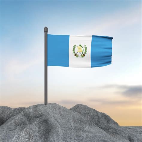 Premium Photo D Wave Flag Of Guatemala With Mountain Rendering