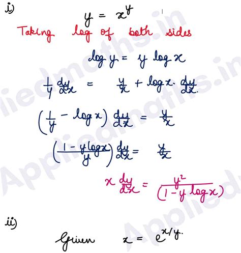 Q3 I If Y Xy Prove That X Dy Dx Y2 1 Y Log X Ii If X