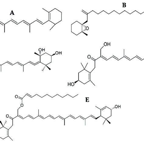 Chemical Structure Of Carotenoids A β Carotene B Fucoxanthin