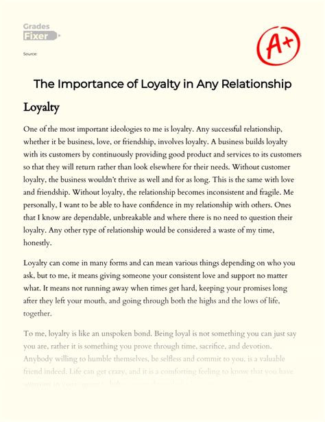 Why is Loyalty Important - Relationship Topic Essay