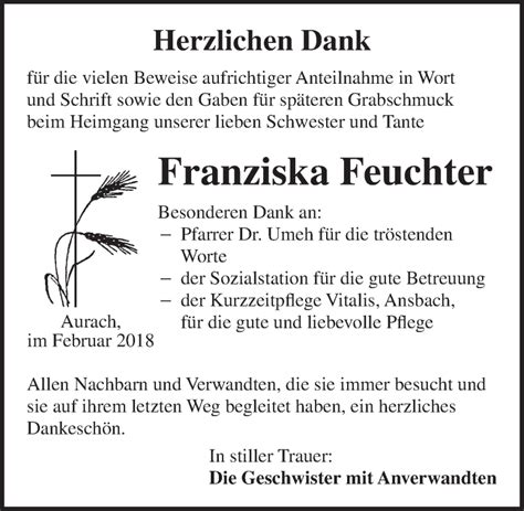 Traueranzeigen Von Franziska Feuchter Trauer Flz De