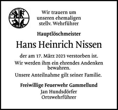 Traueranzeigen Von Hans Heinrich Nissen Sh Z Trauer