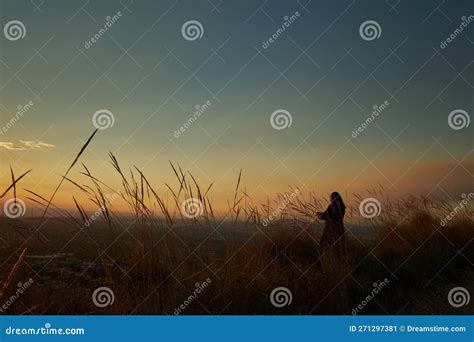Silhouette Of A Girl At Sunset Stock Image Image Of Lifestyle Adult