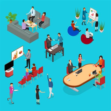 Premium Vector Coworking People And Equipment D Icons Set Isometric