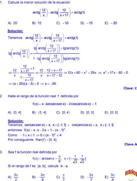 Razones TrigonomÉtricas Inversas Ejercicios Resueltos