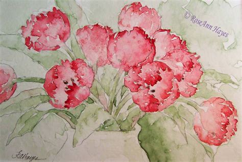 Watercolor Paintings By Roseann Hayes Red Tulips