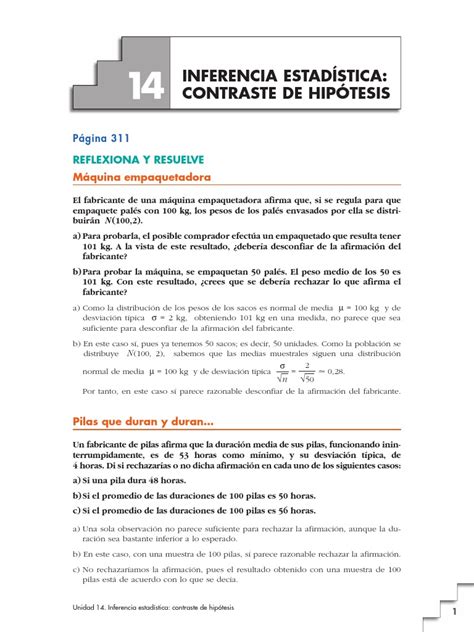 U14 Inferencia Estadística Contrastes De Hipótesis Pdf Prueba De