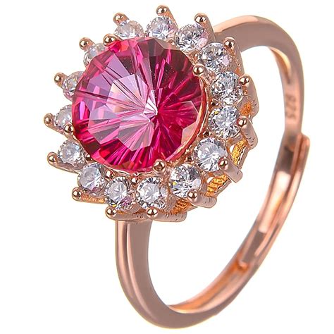 Natural Pink Topaz 8mm 8mm Gemstone Trendy Sunflower Ring For Women