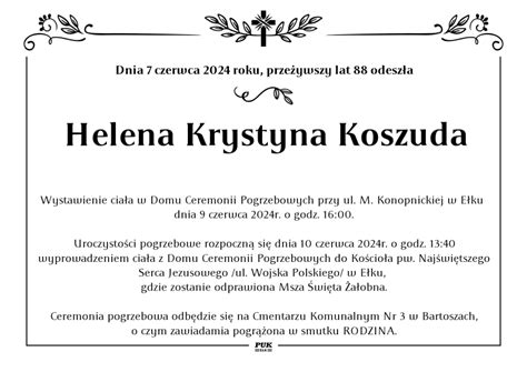 Helena Krystyna Koszuda Nekrolog I Kondolencje Zak Ad Us Ug